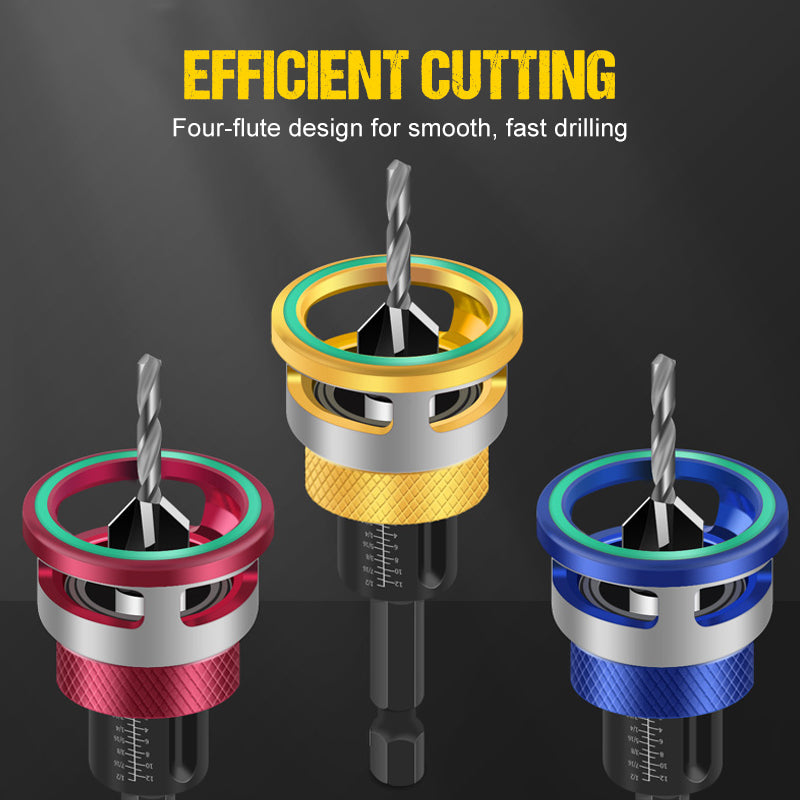Countersink Bit Set Adjustable Depth Stop Laser Scale
