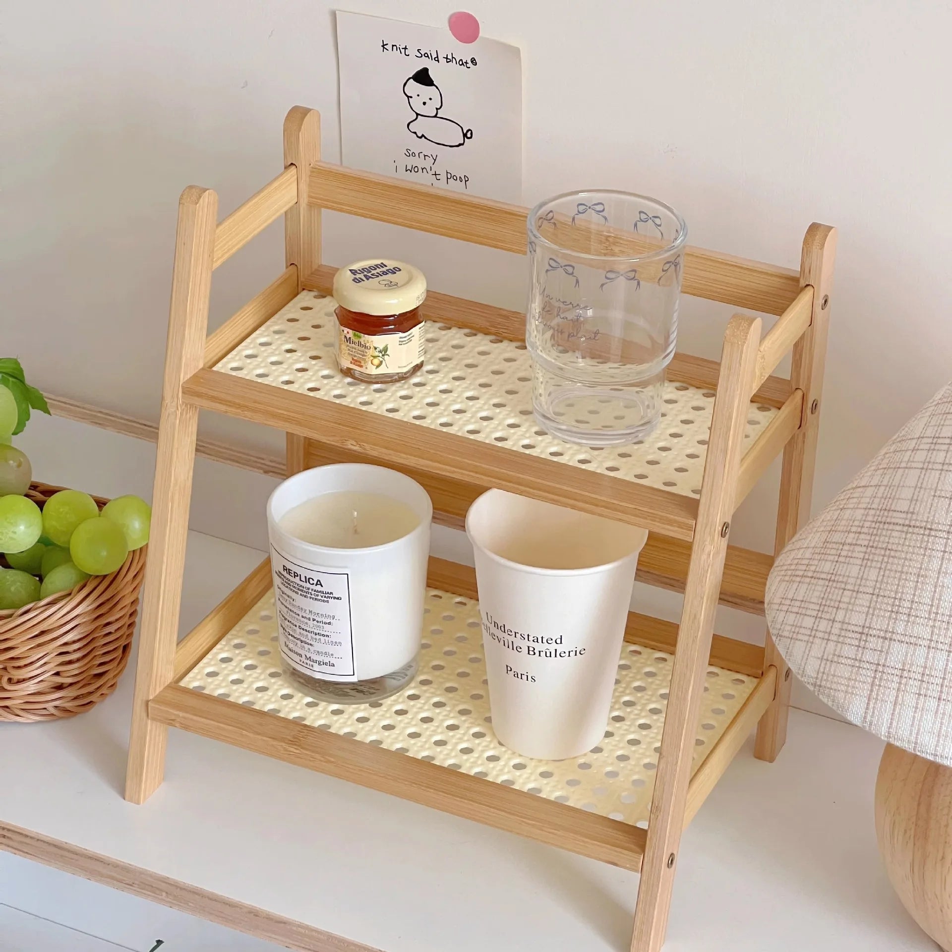 Countertop Shelf 2-Tier Bamboo Slatted A-Frame