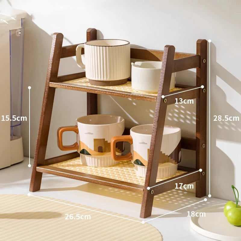 Countertop Shelf 2-Tier Bamboo Slatted A-Frame