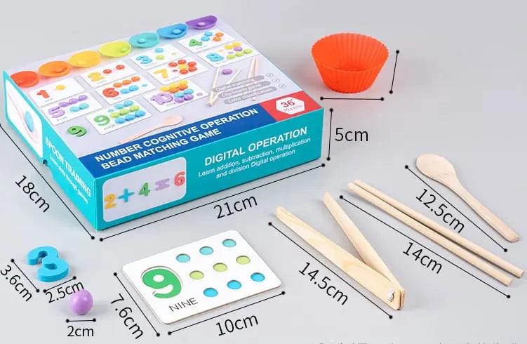 Counting Beads Set Montessori Natural Wood Chopsticks & Spoon