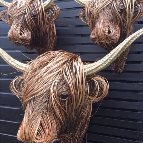 Cow Head Wall Sculpture Handcrafted Natural Fiber Lightweight