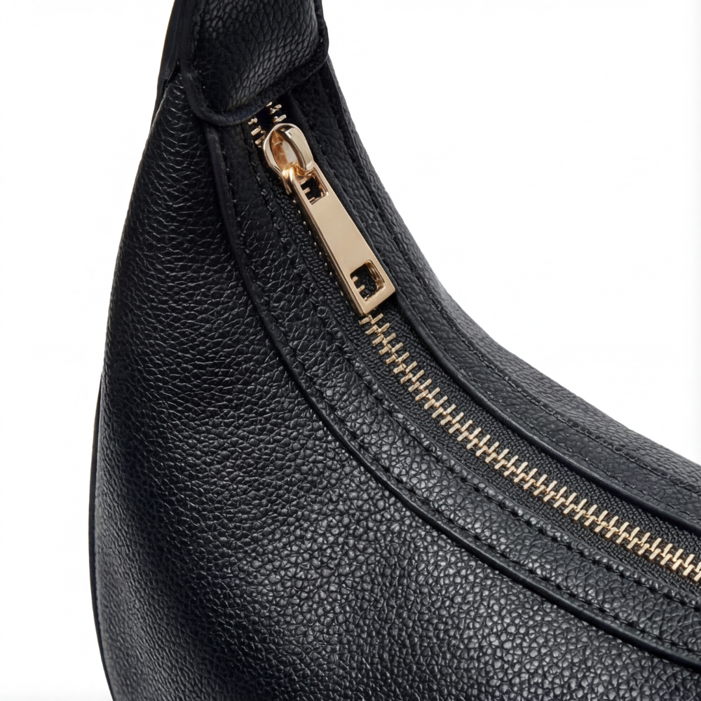 Crescent Shoulder Bag Textured PU Leather 3-Way Strap