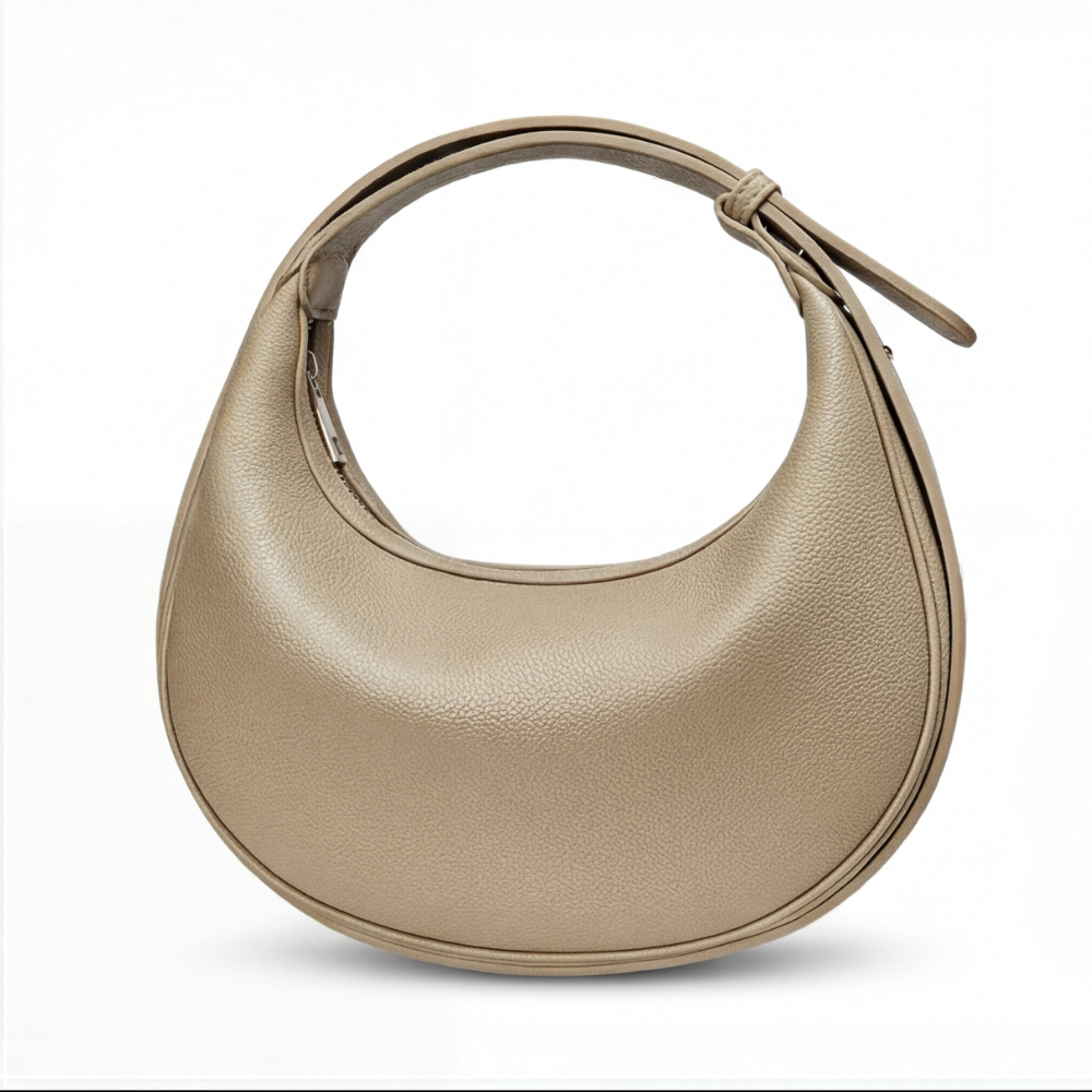 Crescent Shoulder Bag Textured PU Leather 3-Way Strap