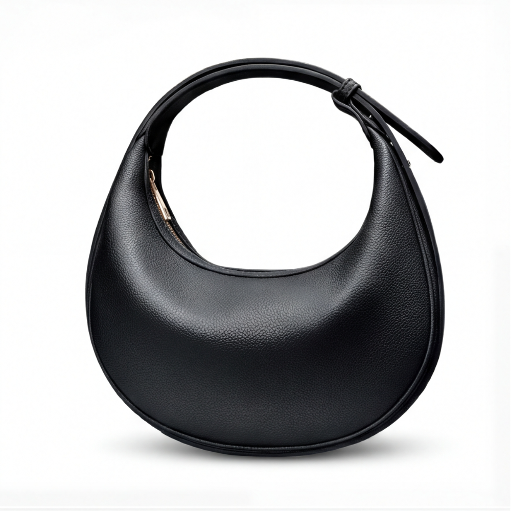 Crescent Shoulder Bag Textured PU Leather 3-Way Strap