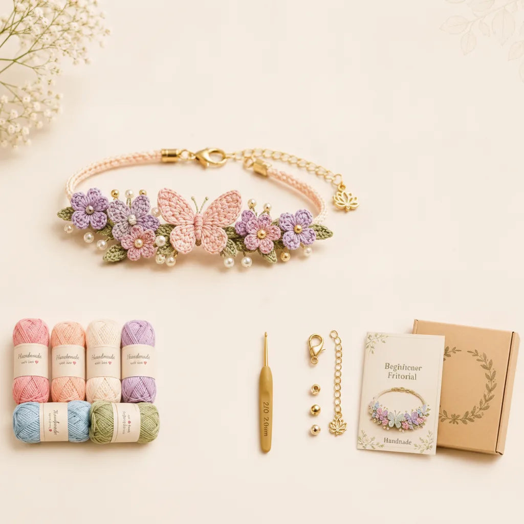 Crochet Bracelet Kit Complete Materials Beads & Metal Clasps
