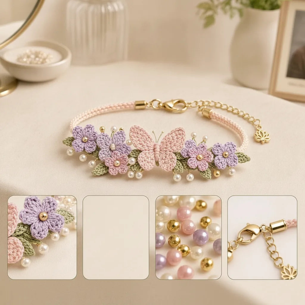 Crochet Bracelet Kit Complete Materials Beads & Metal Clasps