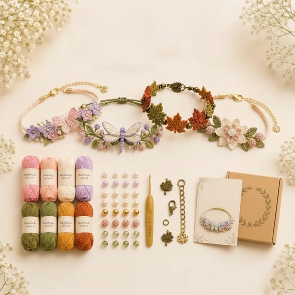 Crochet Bracelet Kit Complete Materials Beads & Metal Clasps