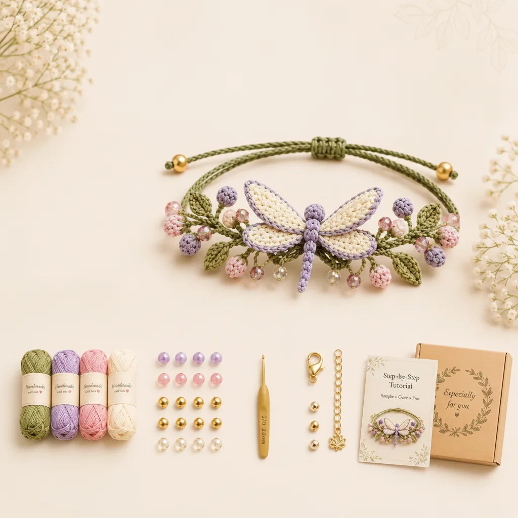 Crochet Bracelet Kit Complete Materials Beads & Metal Clasps