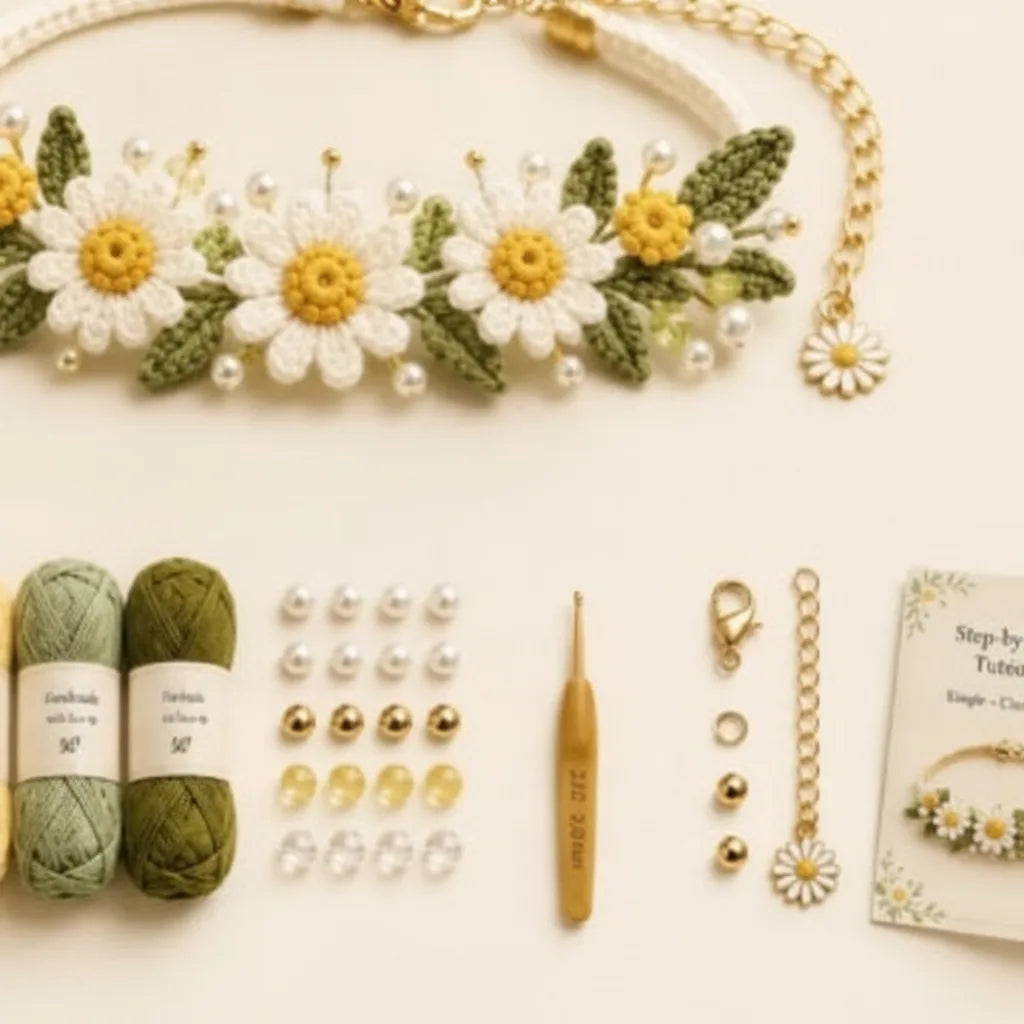 Crochet Bracelet Kit Complete Materials Beads & Metal Clasps