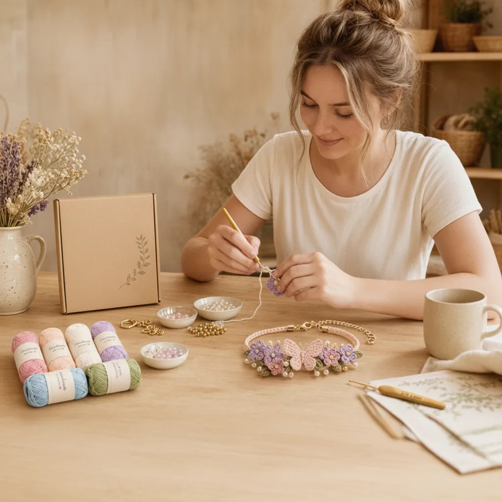 Crochet Bracelet Kit Complete Materials Beads & Metal Clasps