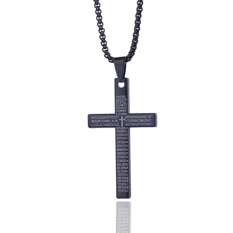 Cross Necklace Stainless Steel Engraved Lord's Prayer