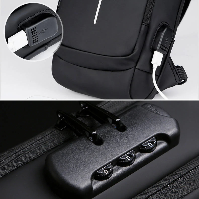 Crossbody Bag Anti-Theft TSA Lock USB Port Water-Resistant