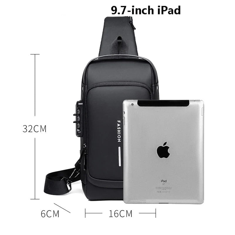 Crossbody Bag Anti-Theft USB Charging Fits 9.7-Inch Tablet