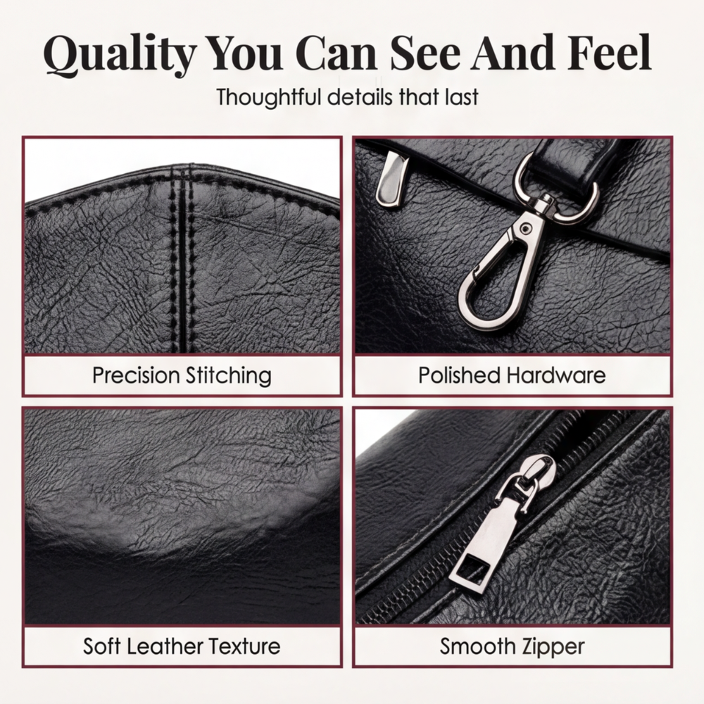 Crossbody Bag Faux Leather 3 Compartments & Adjustable Strap