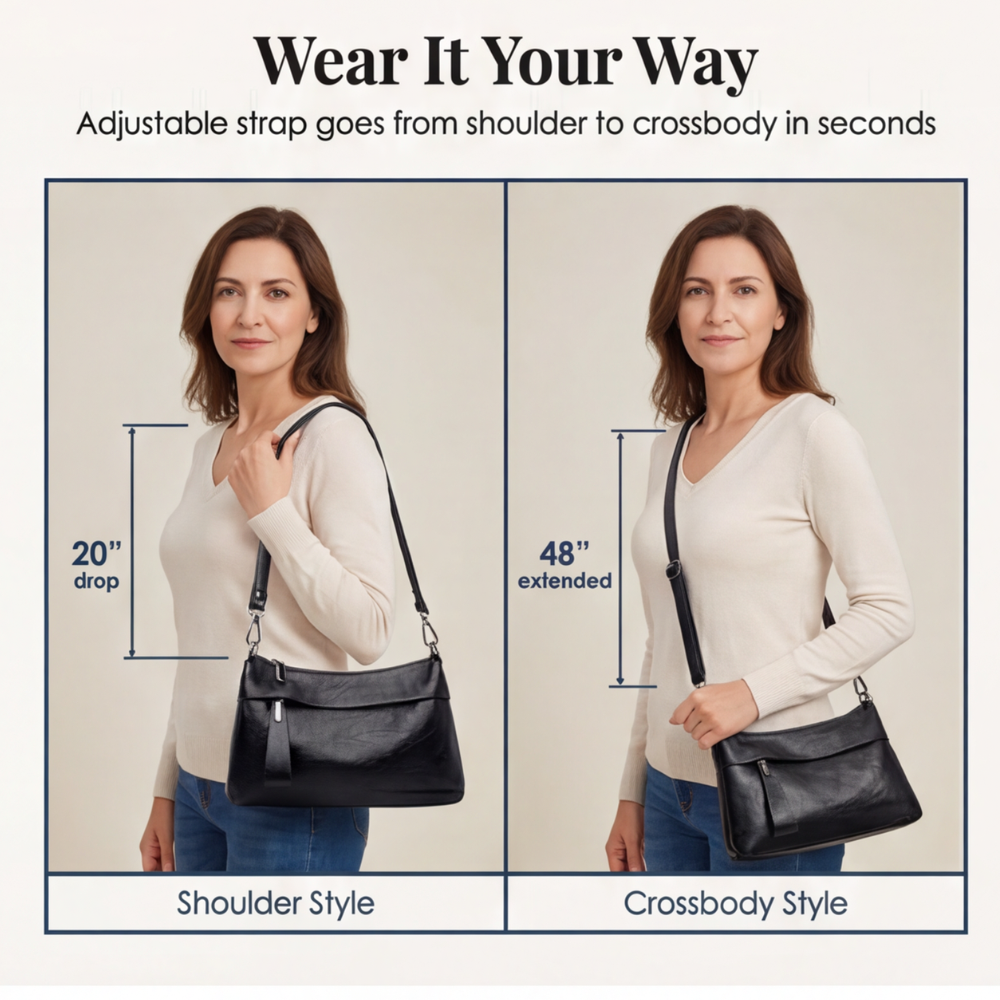 Crossbody Bag Faux Leather 3 Compartments & Adjustable Strap