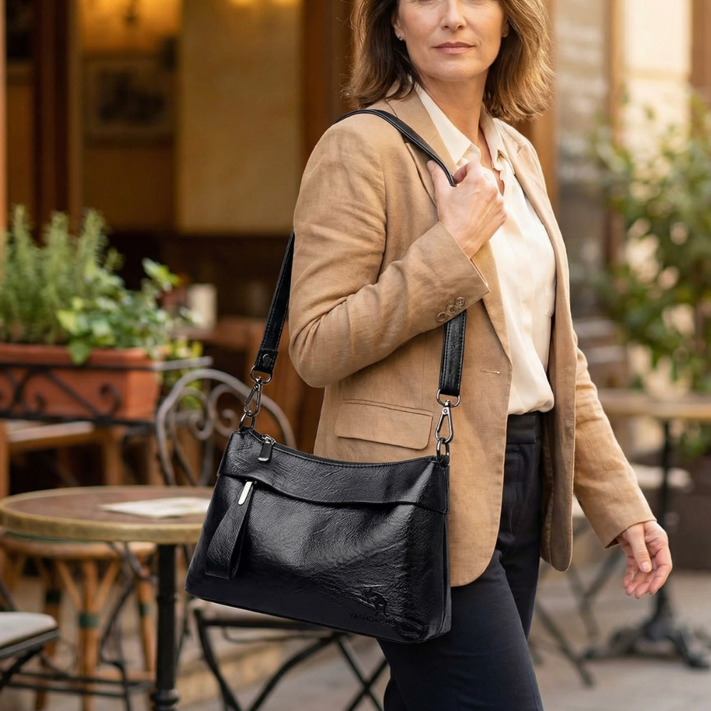 Crossbody Bag Faux Leather 3 Compartments & Adjustable Strap