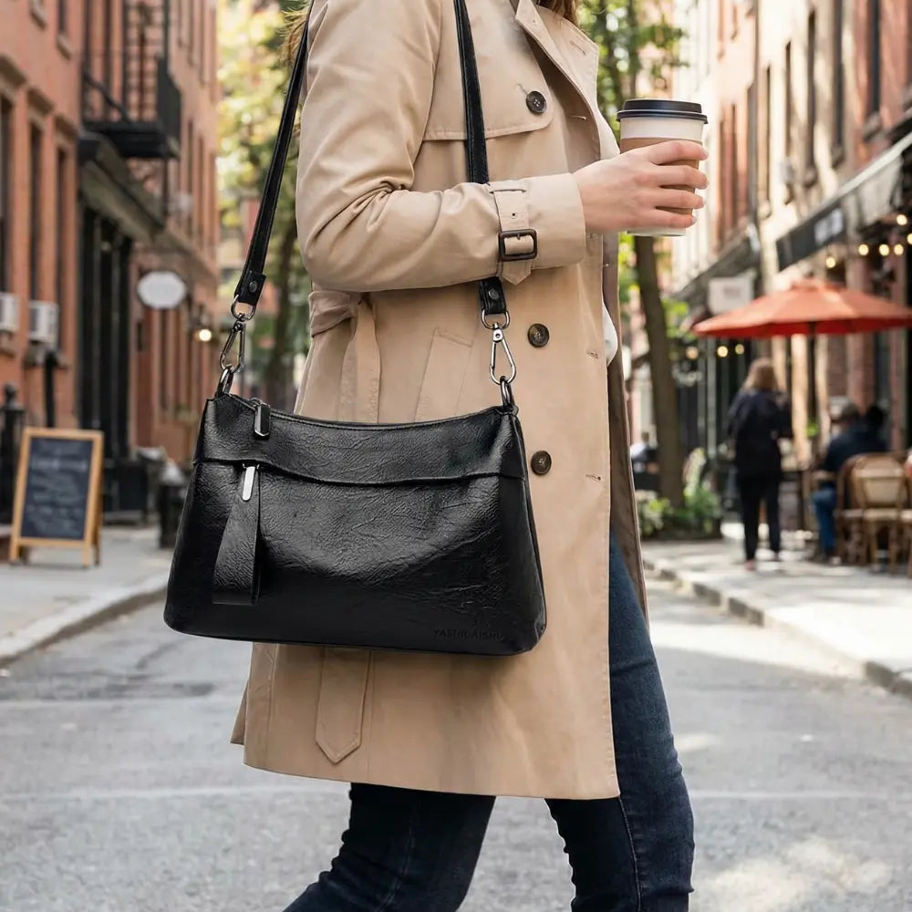 Crossbody Bag Faux Leather 3 Main Compartments Adjustable Strap