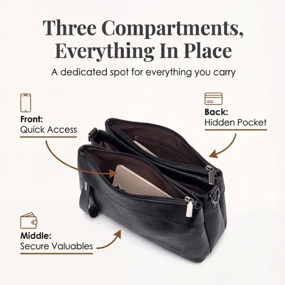Crossbody Bag Faux Leather 3 Main Compartments Adjustable Strap