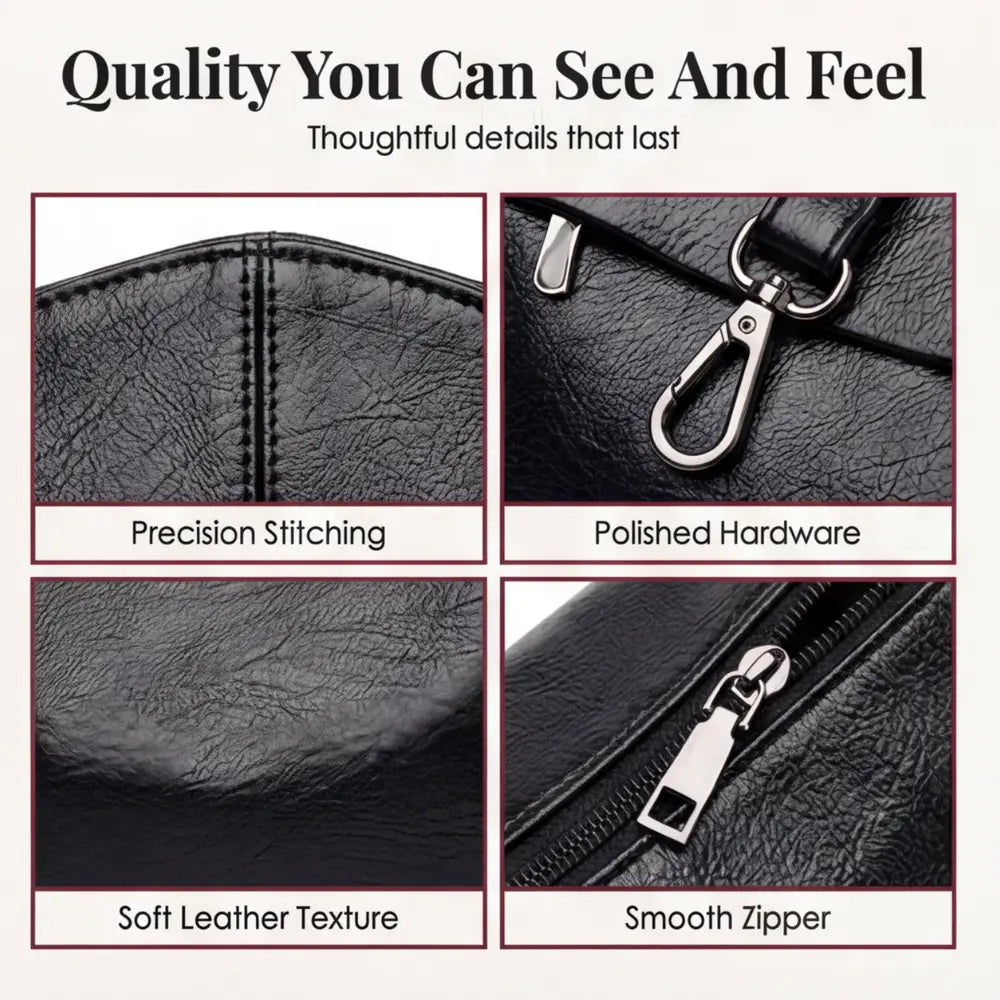 Crossbody Bag Faux Leather 3 Main Compartments Adjustable Strap