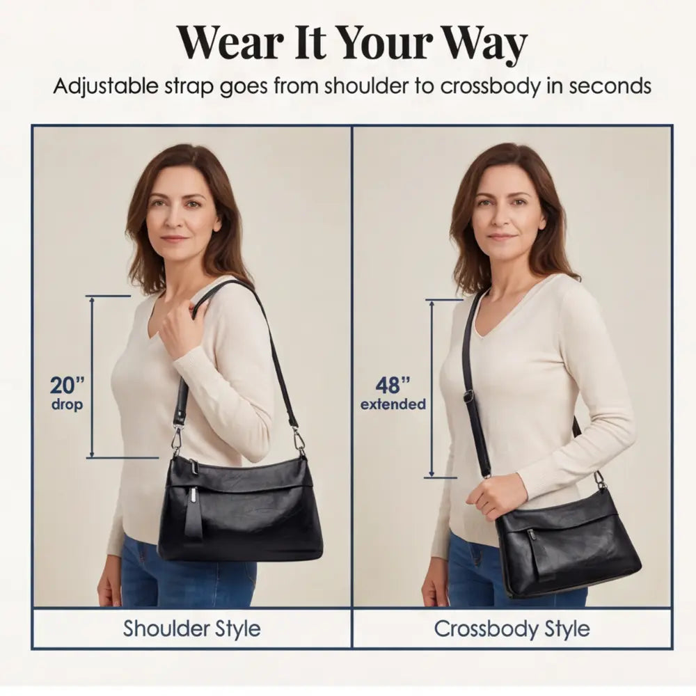 Crossbody Bag Faux Leather 3 Main Compartments Adjustable Strap