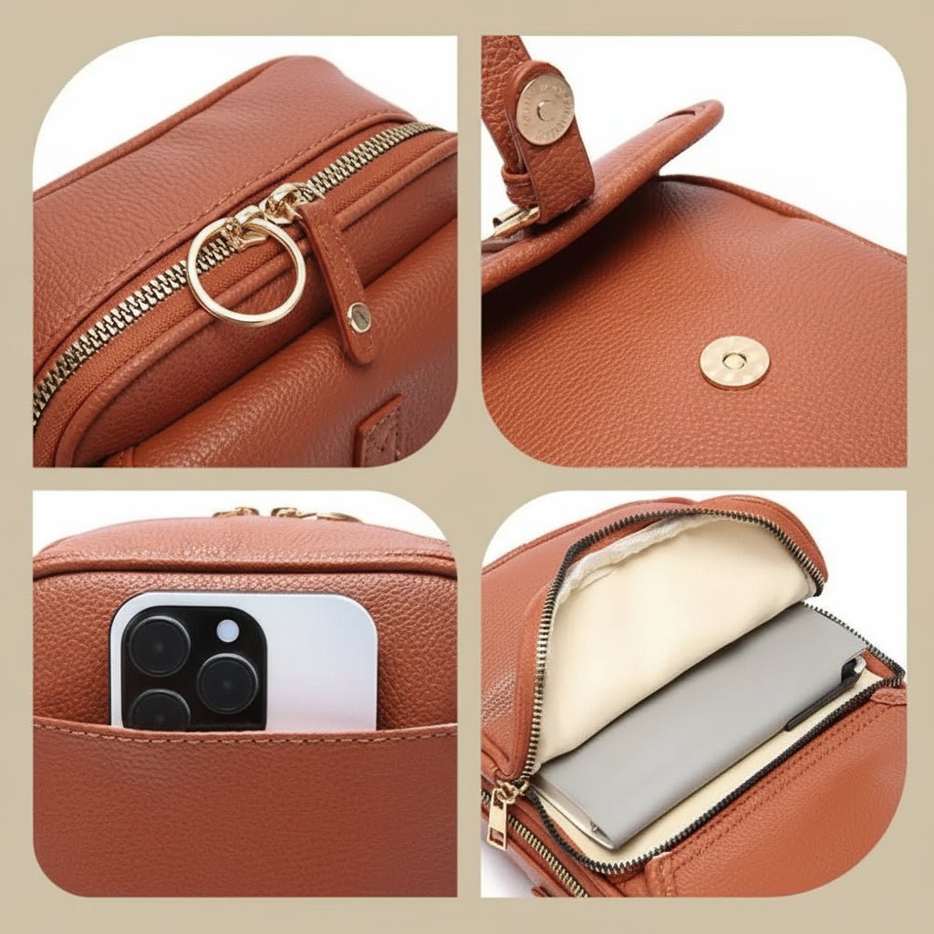 Crossbody Bag Faux Leather Multiple Compartments & Adjustable Strap