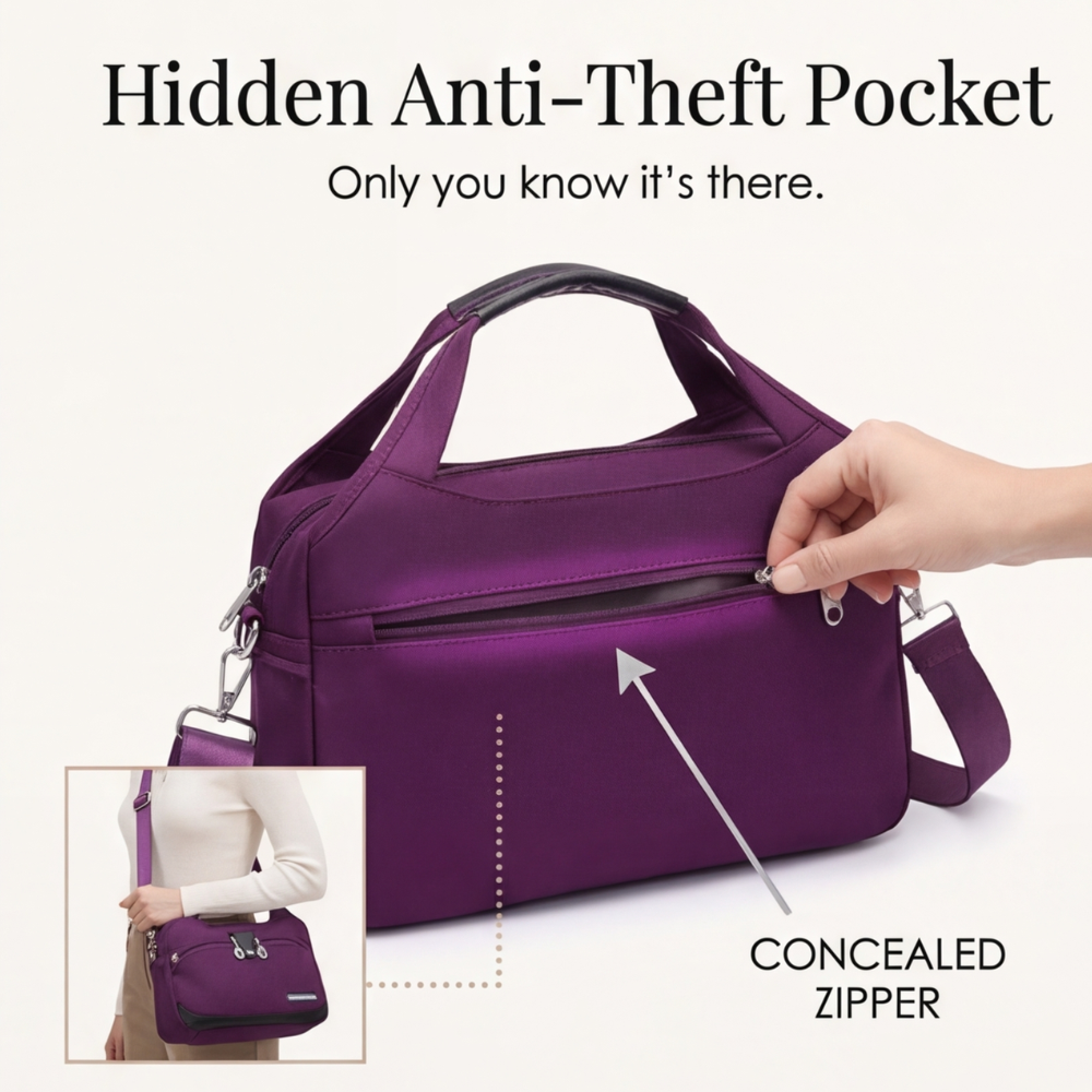 Crossbody Bag Hidden Anti-Theft Pocket & Water-Repellent