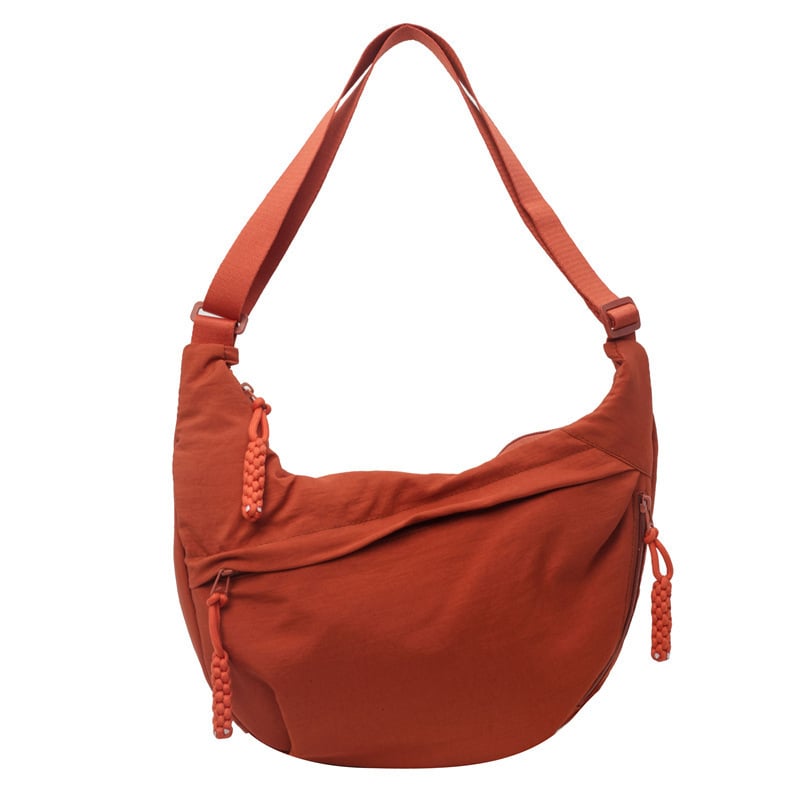 Crossbody Bag Nylon Multiple Zippered Compartments Adjustable Strap