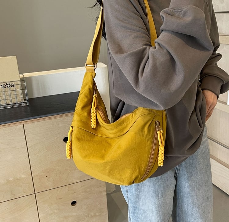 Crossbody Bag Nylon Multiple Zippered Compartments Adjustable Strap