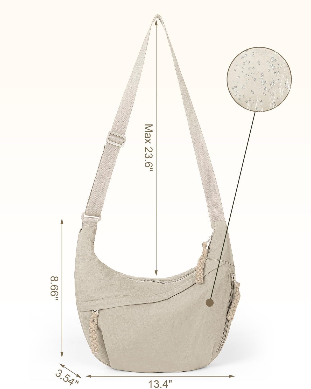 Crossbody Bag Nylon Multiple Zippered Compartments Adjustable Strap