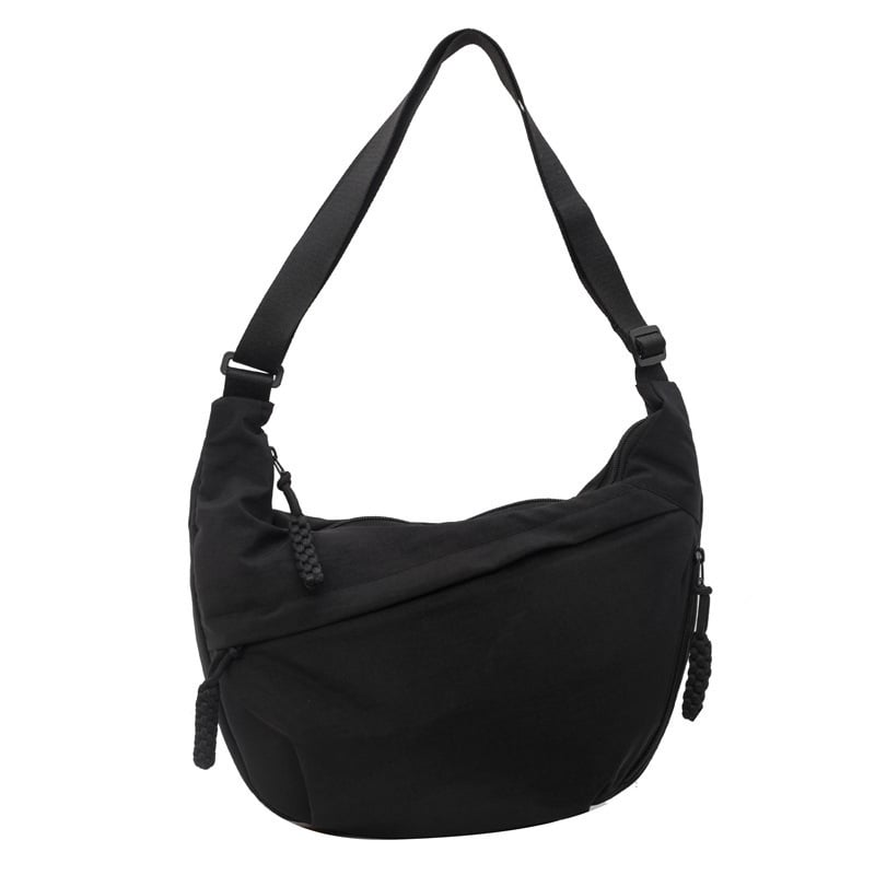 Crossbody Bag Nylon Multiple Zippered Compartments Adjustable Strap