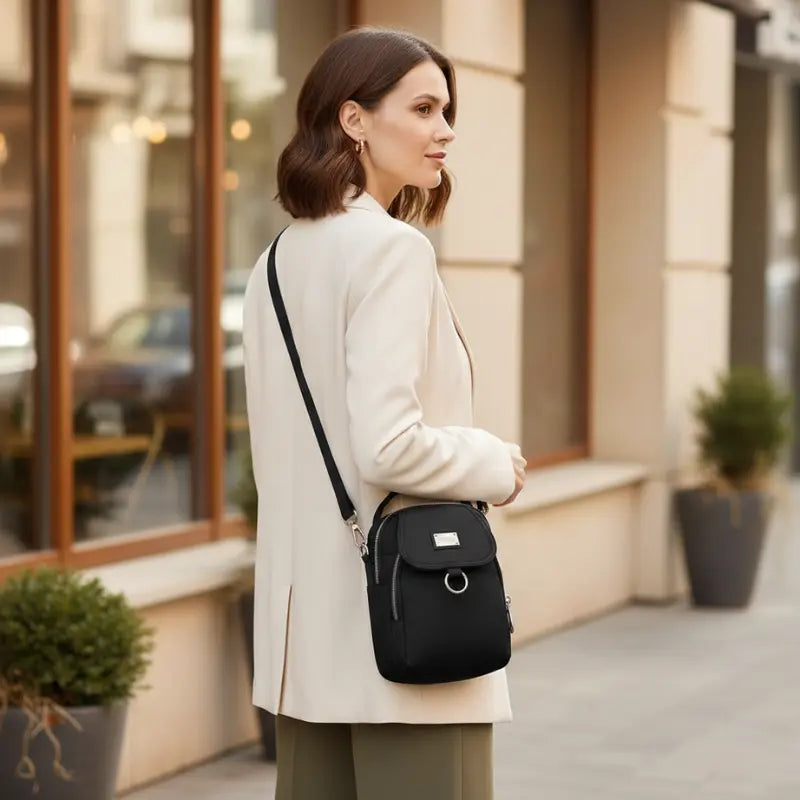 Crossbody Bag Water-Repellent Oxford Multiple Zippered Compartments