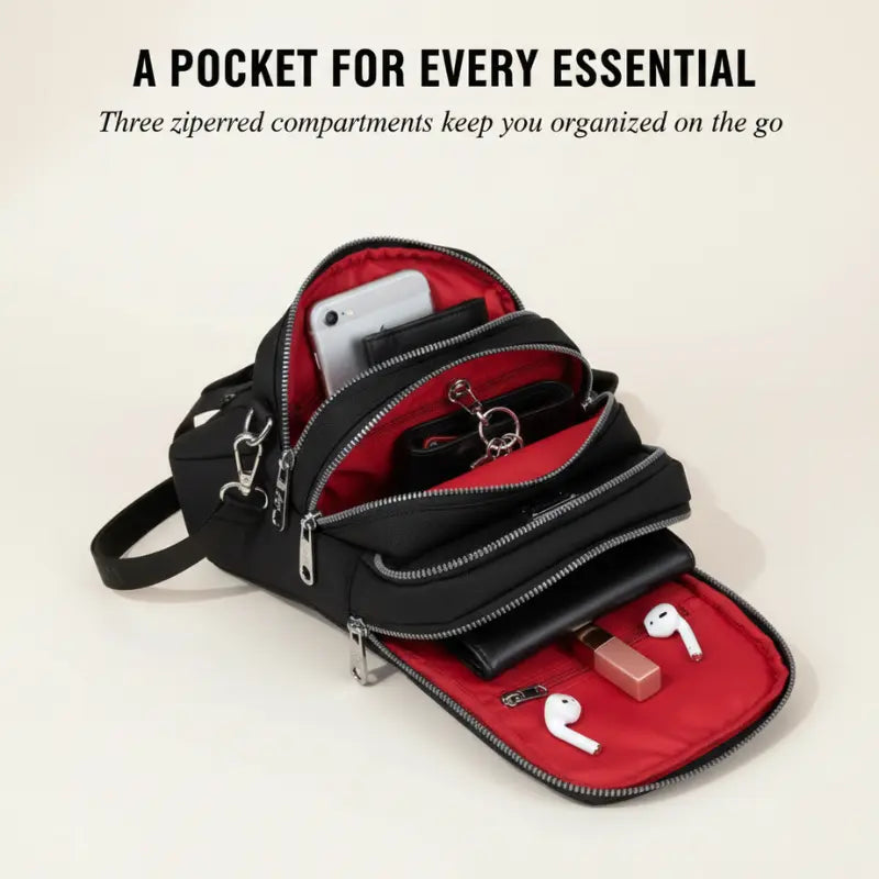 Crossbody Bag Water-Repellent Oxford Multiple Zippered Compartments