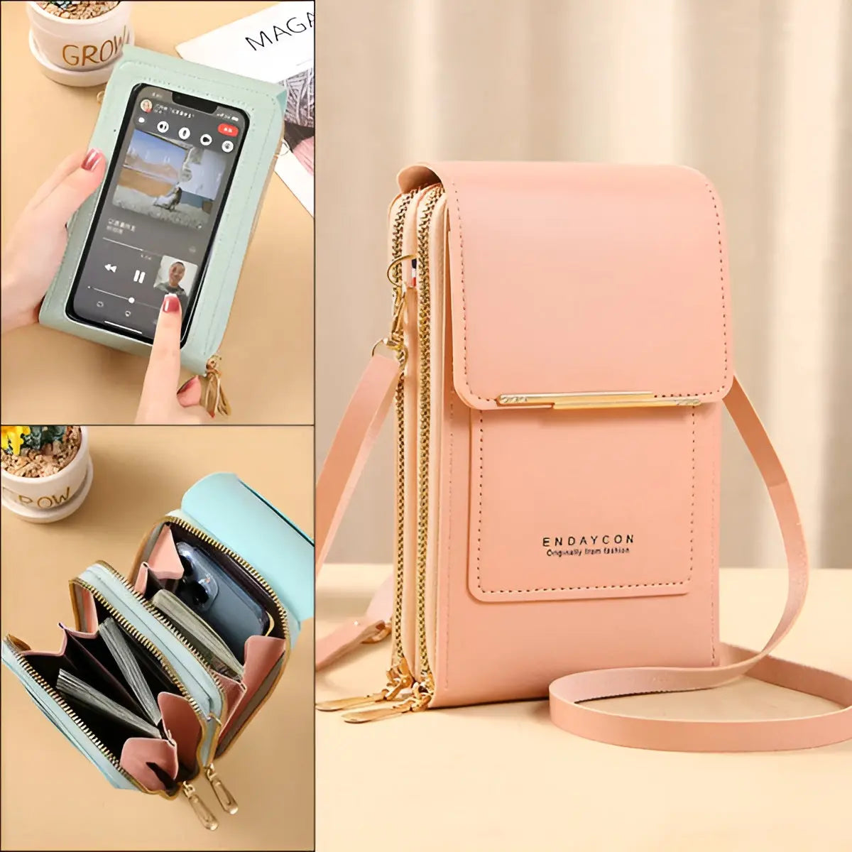 Crossbody Phone Case RFID Blocking Touchscreen Window Waterproof Compartment