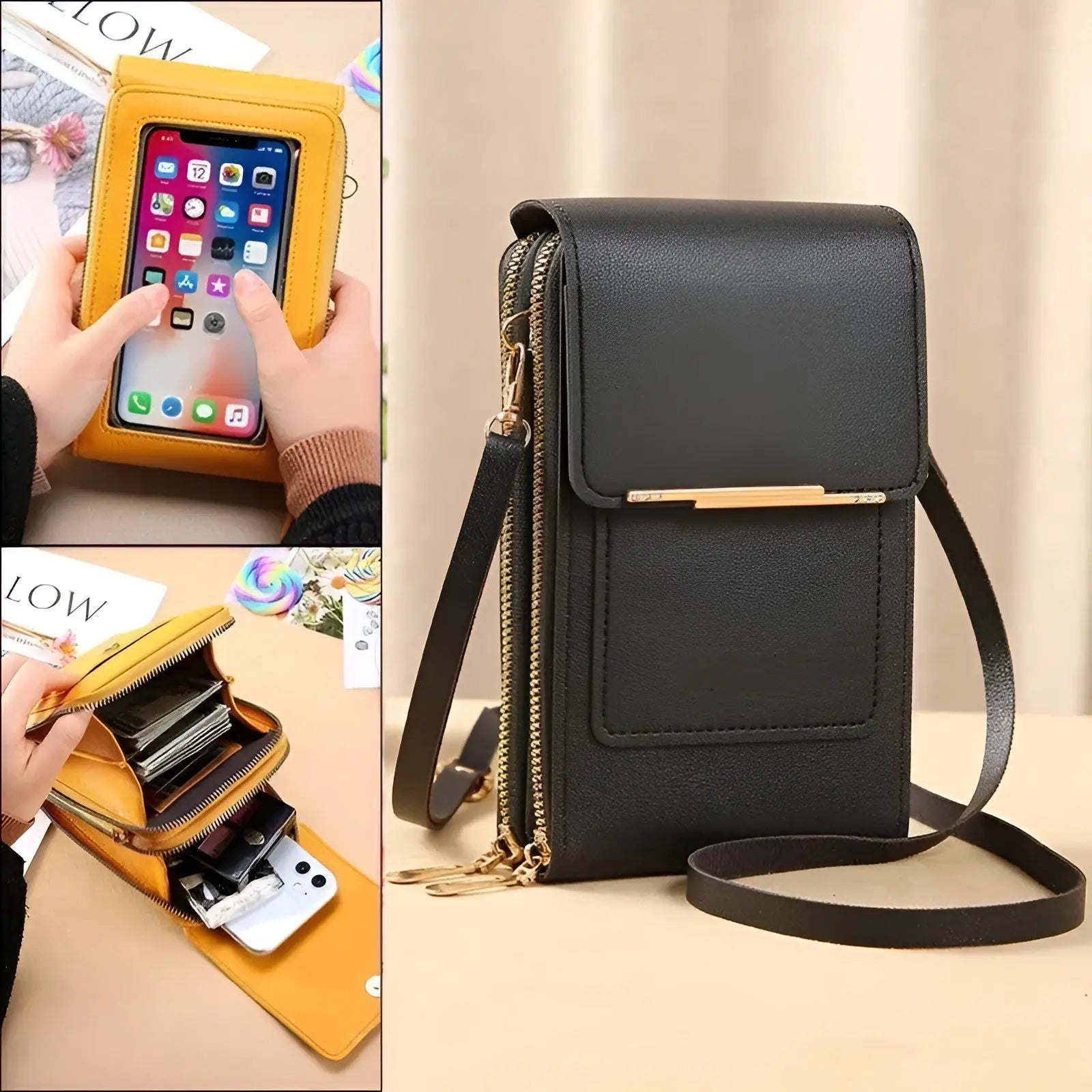 Crossbody Phone Case RFID Blocking Touchscreen Window Waterproof Compartment