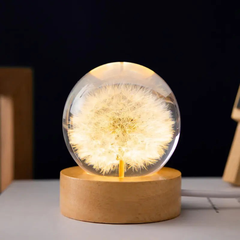 Crystal Ball Lamp 3D Flower Motif Warm White LED