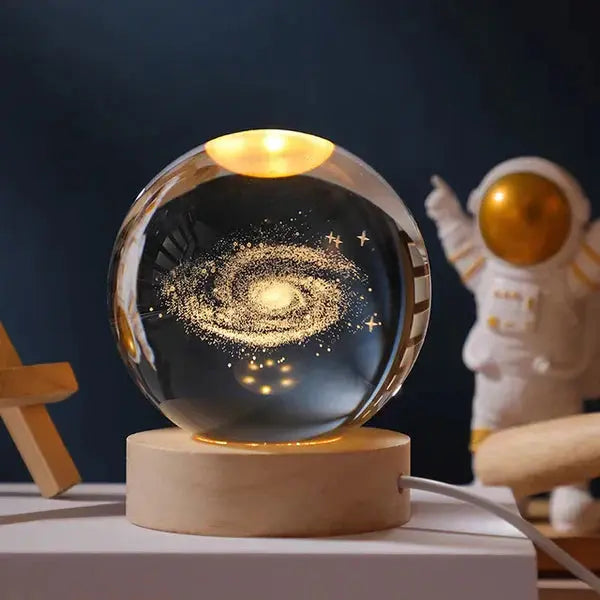 Crystal Ball Lamp 3D Laser-Engraved Warm LED USB-Powered