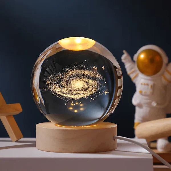 Crystal Ball Night Light 3D Engraved Warm White USB-Powered