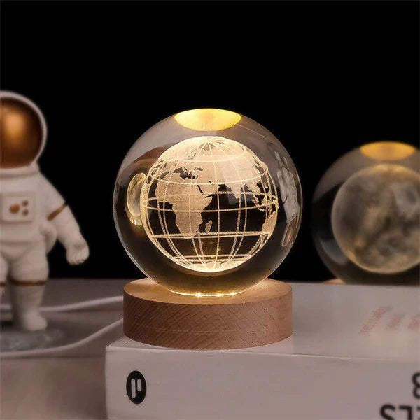 Crystal Ball Night Light 3D Engraved Warm White USB-Powered