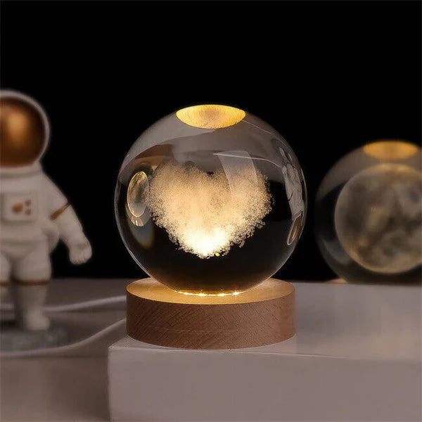 Crystal Ball Night Light 3D Engraved Warm White USB-Powered
