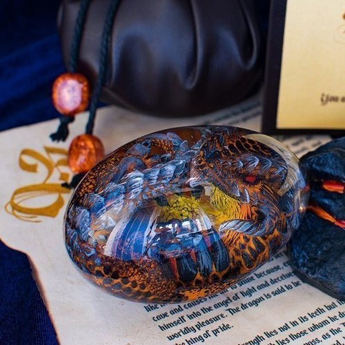 Crystal Egg Figurine Miniature Dragon Inside Clay & Epoxy