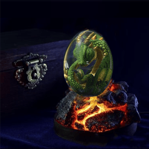 Crystal Egg Figurine Miniature Dragon Inside Clay & Epoxy