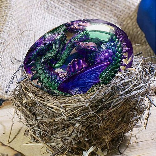 Crystal Egg Figurine Miniature Dragon Inside Clay & Epoxy