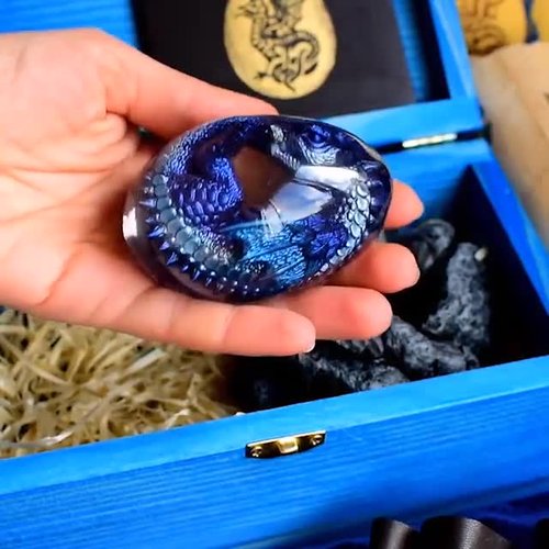 Crystal Egg Figurine Miniature Dragon Inside Clay & Epoxy