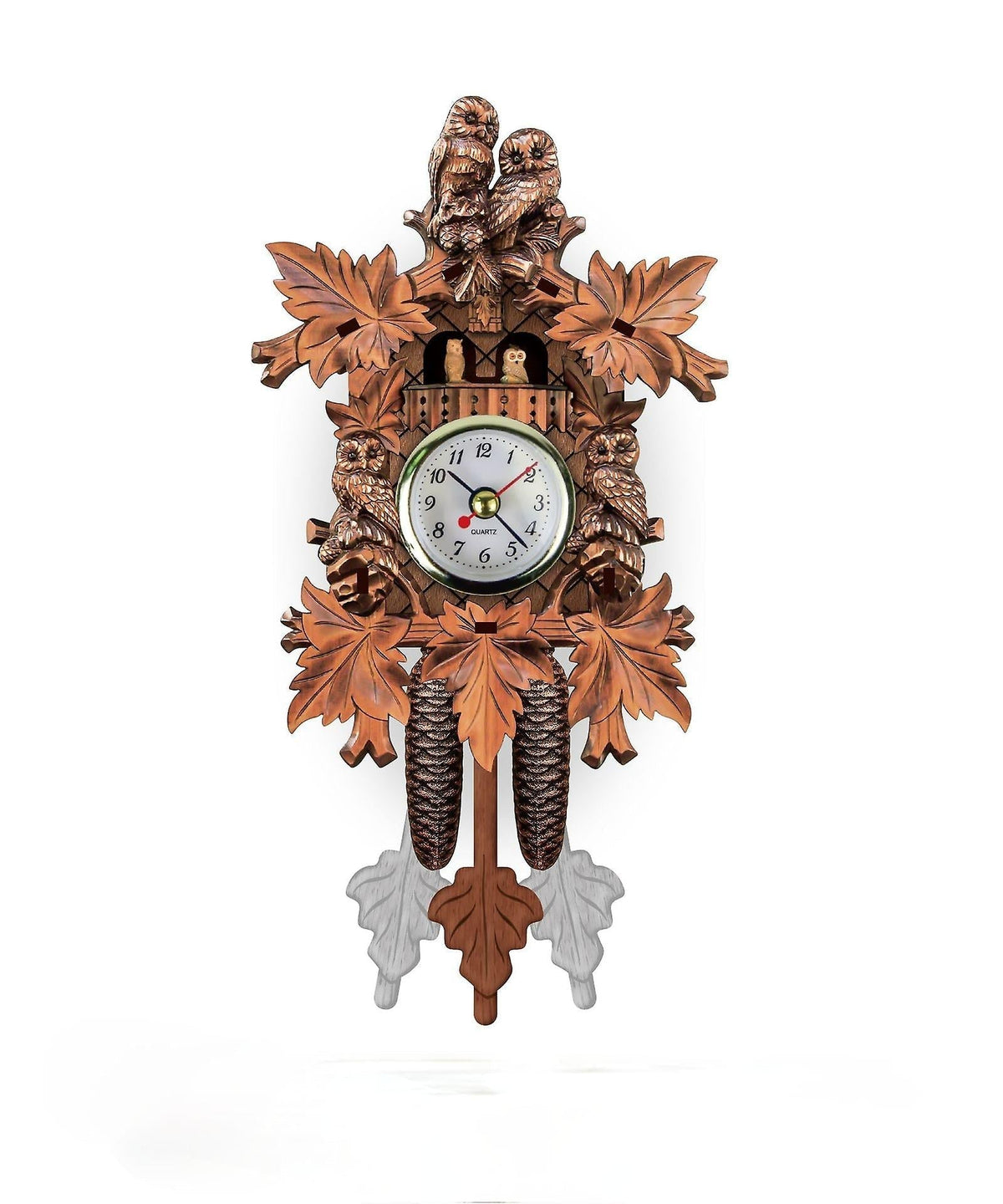 Cuckoo Clock Hand-Carved Wood Copper Finish Quartz Movement