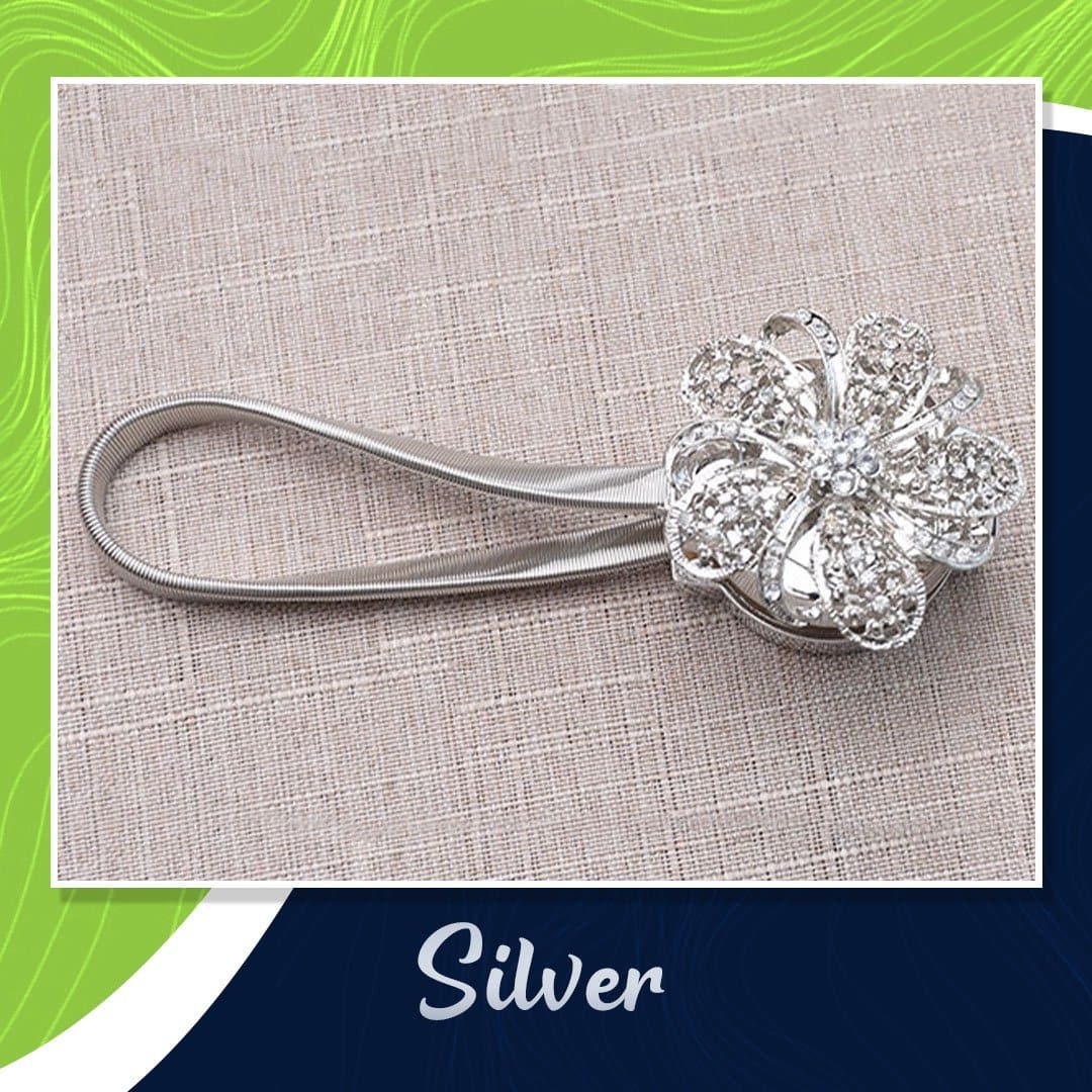 Curtain Tieback Floral Rhinestone Magnetic Closure & Steel Cable