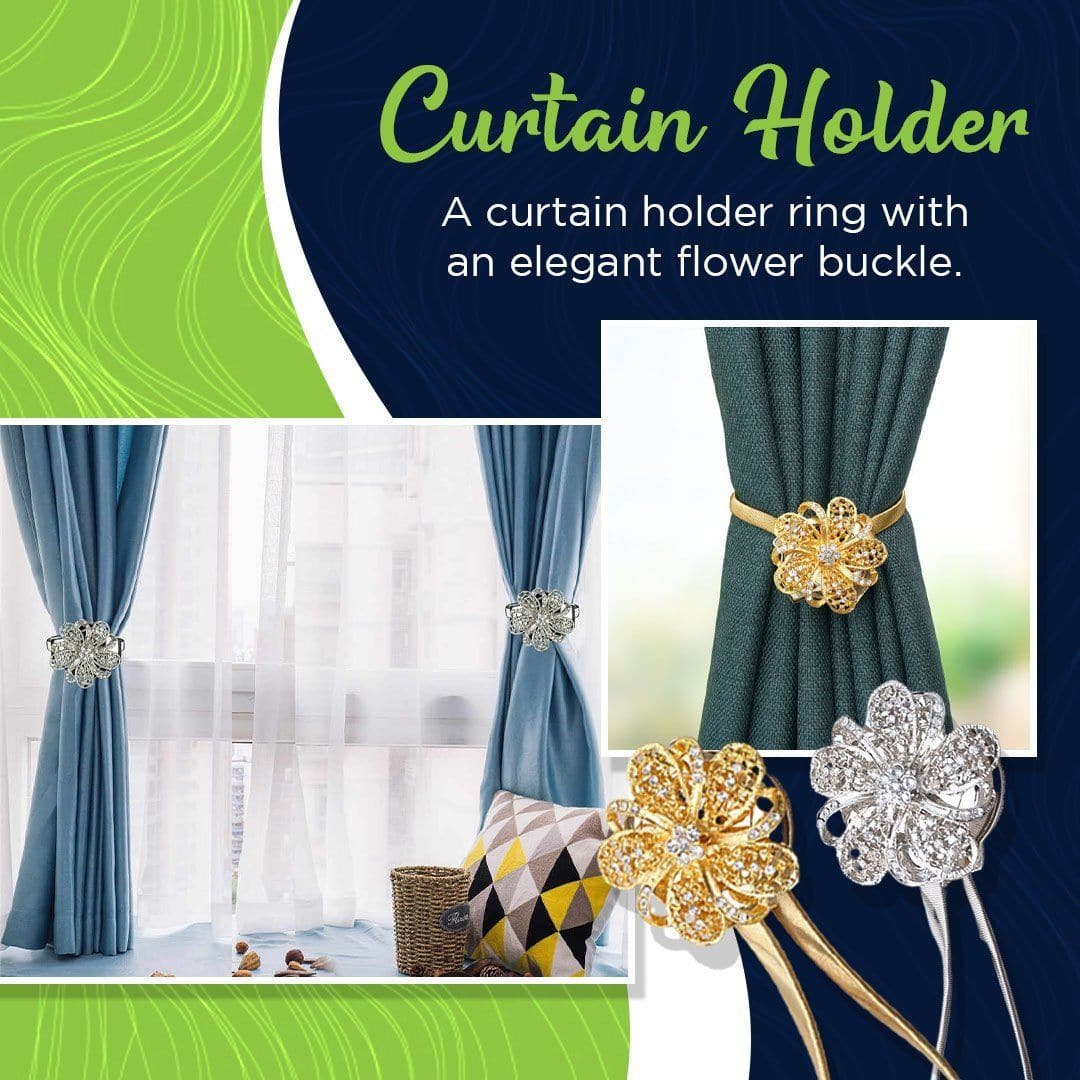 Curtain Tieback Floral Rhinestone Magnetic Closure & Steel Cable