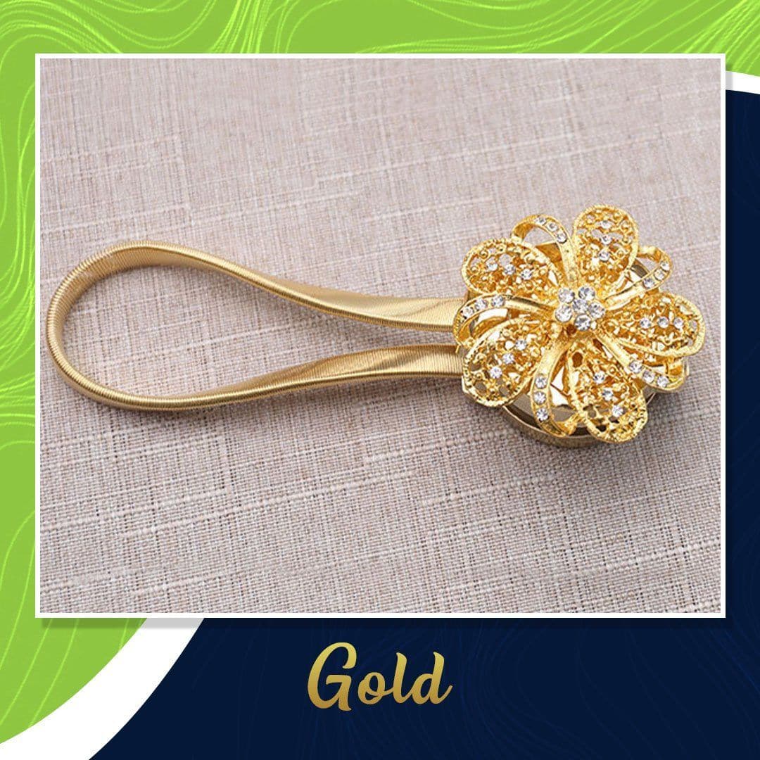 Curtain Tieback Floral Rhinestone Magnetic Closure & Steel Cable