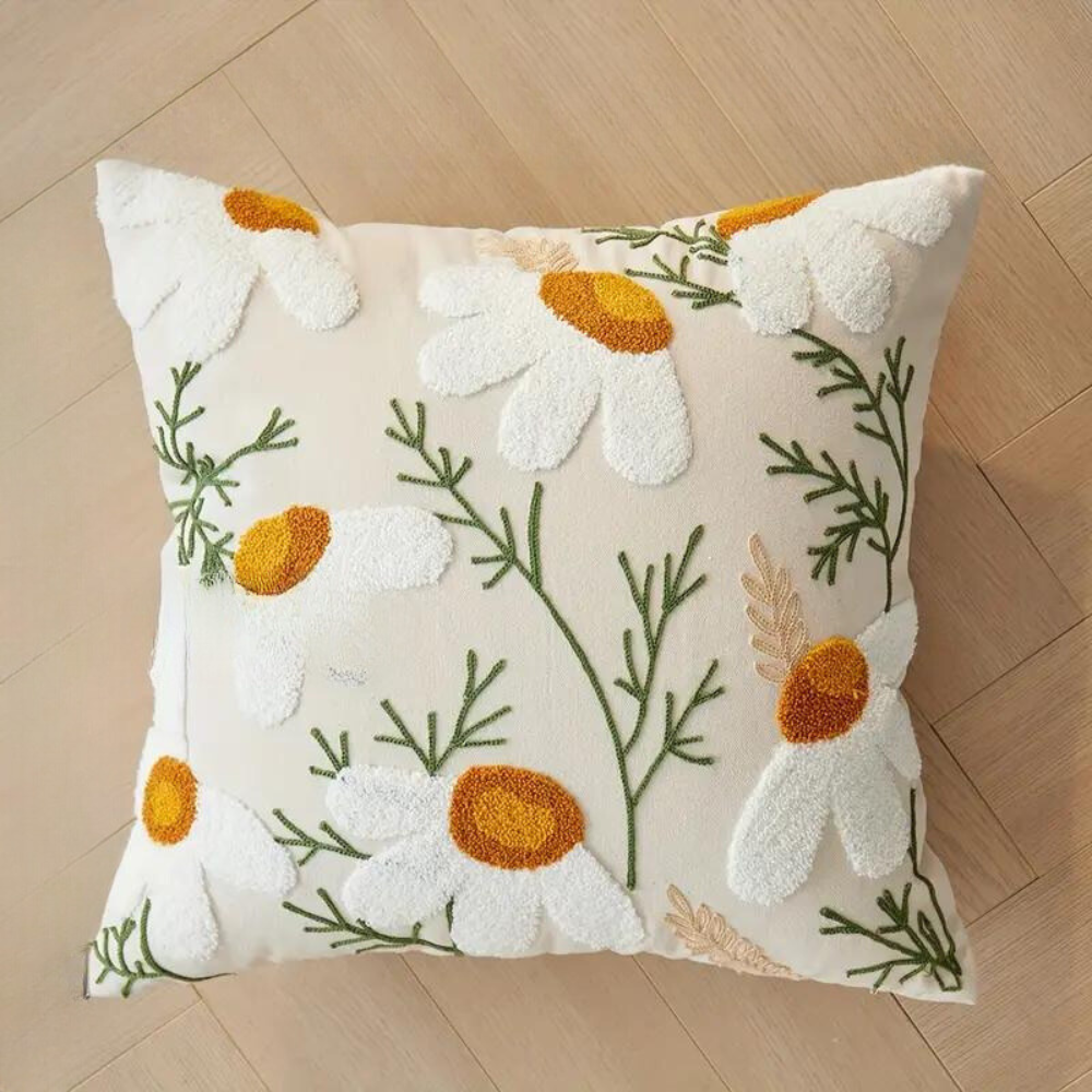 Cushion Cover Embroidered Botanical Microfiber-Cotton 45 x 45 cm
