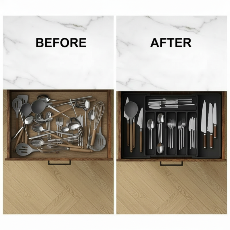 Cutlery Drawer Organizer Expandable Non-Slip Divided Compartments