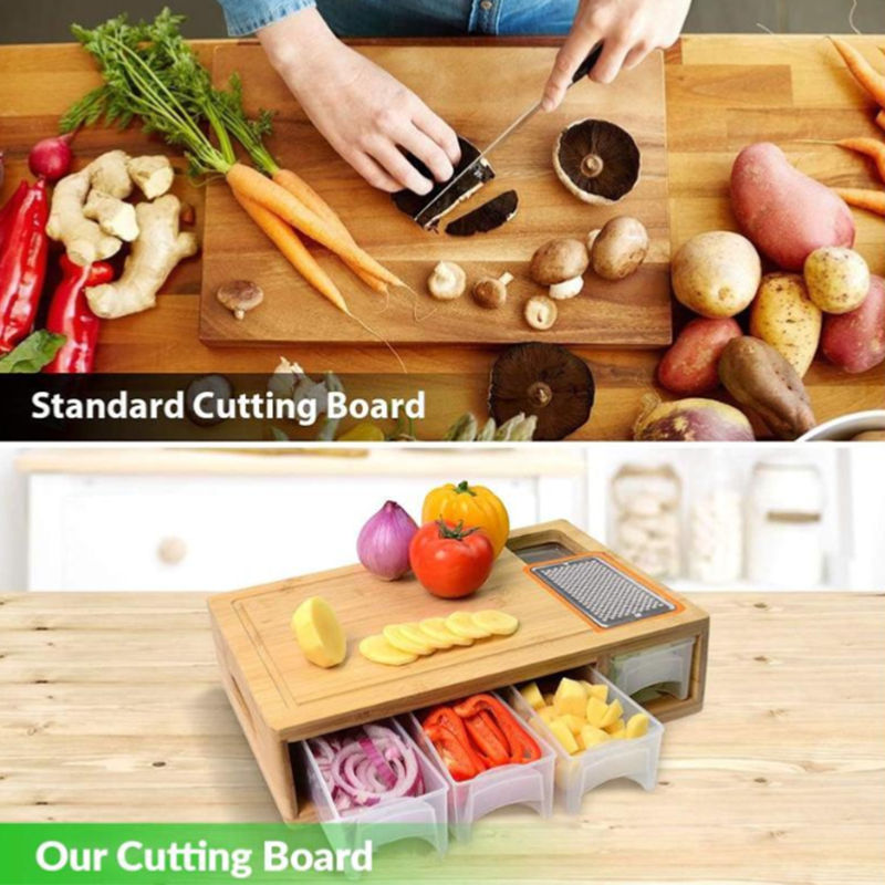Cutting Board Bamboo Grater System & Pull-Out Storage